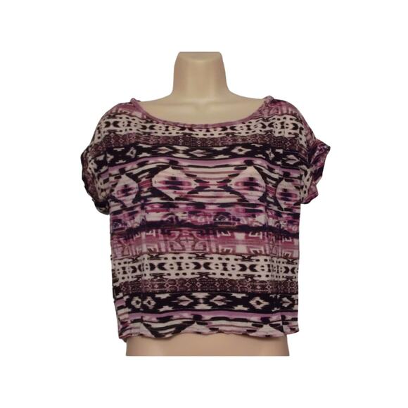 C & S Crop Top Women's M Multicolor Print Rayon Knit - Picture 1 of 7